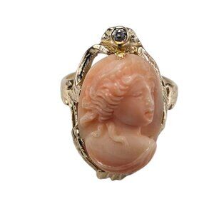 10K Yellow Gold Diamond Cameo Ring Size 6.5 #23639